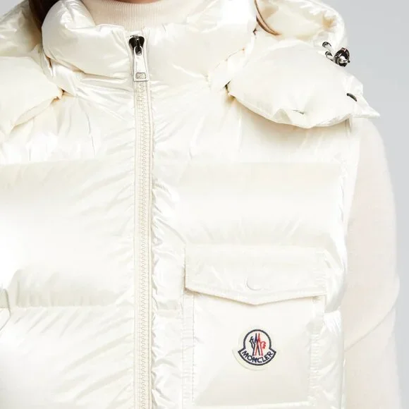 NWT$1550 MONCLER Diotis Hooded Quilted Metallic Pearl Puffer Gilet Vest 1 Small - Picture 5 of 16